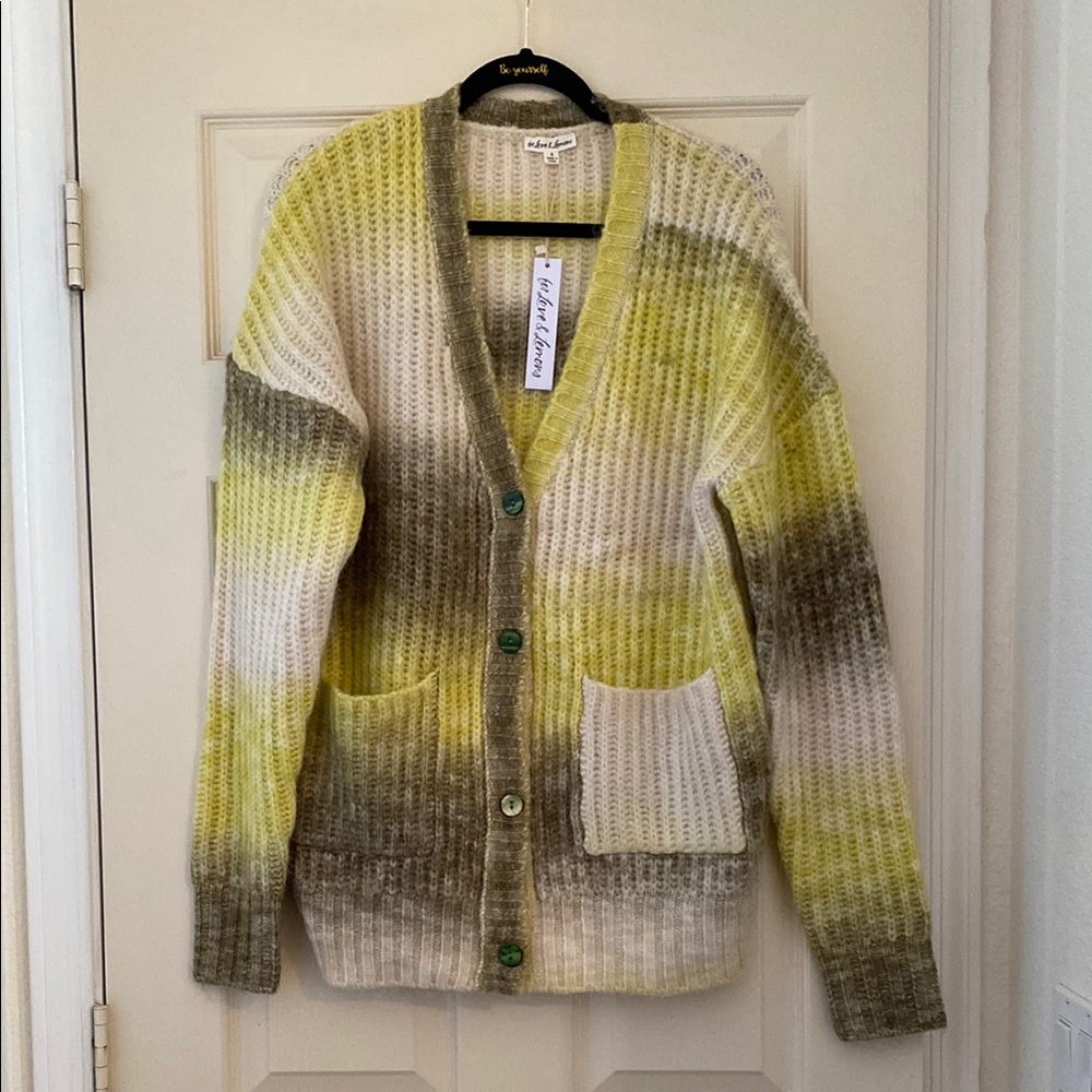 NWT For Love & Lemons Yellow and Green Celeste Cardigan